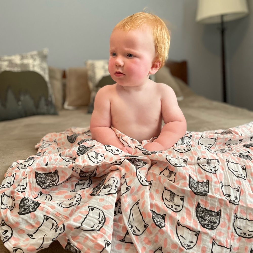 Muslin 100% Cotton Baby Blanket - Pink Cats